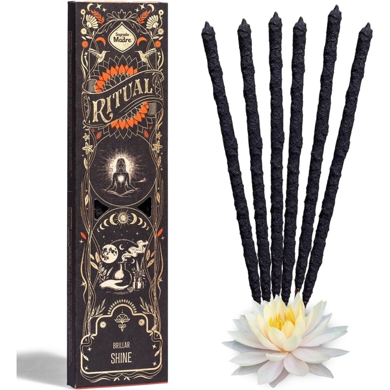 Glow Ritual Incense Shine Holy Mother Lotus Flower White - 6 أعواد سميكة لمدة 1 ساعة تقريبا-Incienso Ritual Sagrada Madre-HOSTENATURA