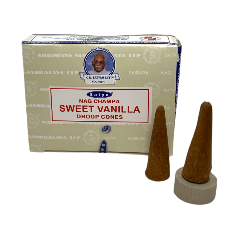 Sweet Vanilla Cones Satya Sweet Vanilla - Låda med 12 rökelsekottar-SATYA RÖKELSEKINNAR-HOSTENATURA