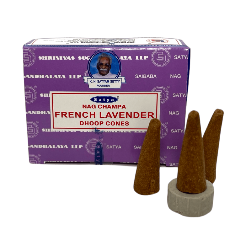 Conos Lavanda Francesa Satya French Lavender - Cajita de 12 conos de incienso-INCIENSO SATYA STICKS-HOSTENATURA