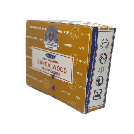 Conos Sándalo Satya Sandalwood Dhoop Cones - Cajita de 12 conos de incienso