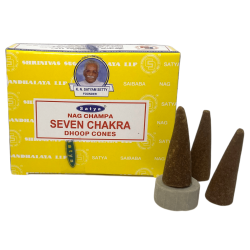 Conos Siete Chakras Satya Seven Chakra Dhoop Cones - Cajita de 12 conos de incienso