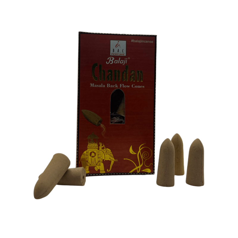 BALAJI Chandan Sandalwood Masala Reflux Incense Cones - Box of 10 cones-BALAJI INCENSE-HOSTENATURA