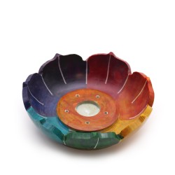 Grande Stéatite Fleur De Lotus Porte-Encens Chakra Couleurs - 10x3cm