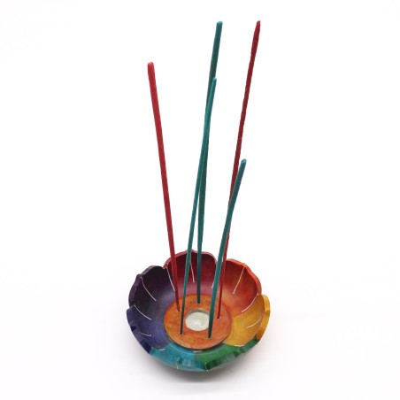 Large Soapstone Lotus Flower Incense Holder Chakra Colors - 10x3cm