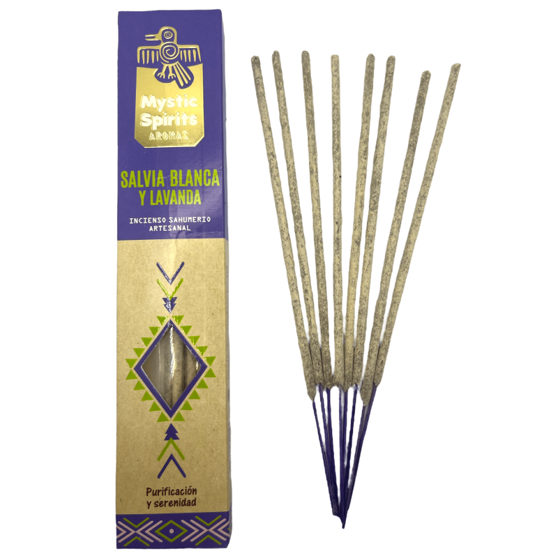 Incenso Sahumerio Espíritos Místicos de Sálvia Branca e Lavanda Purificação e Serenidade - 8 palitos de artesanato-MYSTIC SPIRITS-HOSTENATURA