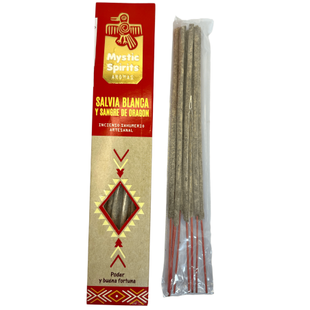 Incienso Sahumerio Salvia Blanca y Sangre de Dragón Mystic Spirits Poder y Buena Fortuna - 8 varillas artesanales
