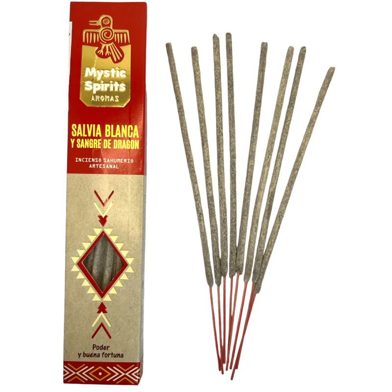 Incense Sahumerio White Sage and Dragon's Blood Mystic Spirits Power and Good Fortune - 8 craft sticks-MYSTIC SPIRITS-HOSTENATURA