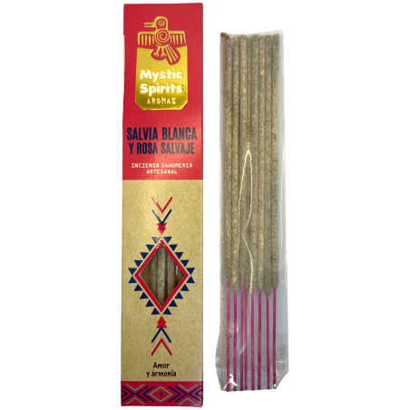 Incienso Sahumerio Salvia Blanca y Rosa Salvaje Mystic Spirits Amor y armonía - 8 varillas artesanales