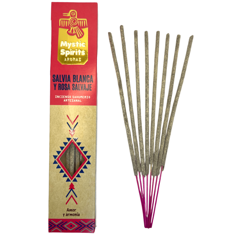 Incense Sahumerio White Sage and Wild Rose Mystic Spirits Love and Harmony - 8 craft sticks-MYSTIC SPIRITS-HOSTENATURA