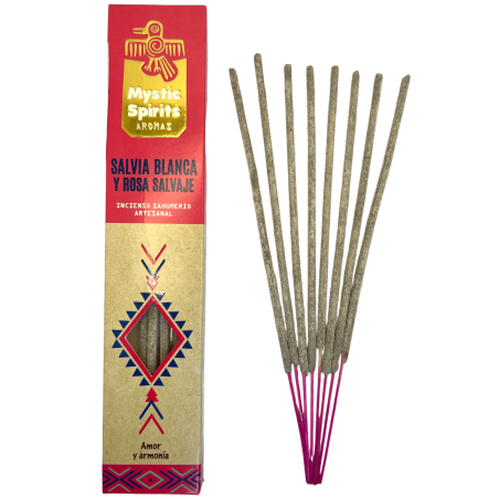 Incienso Sahumerio Salvia Blanca y Rosa Salvaje Mystic Spirits Amor y armonía - 8 varillas artesanales
