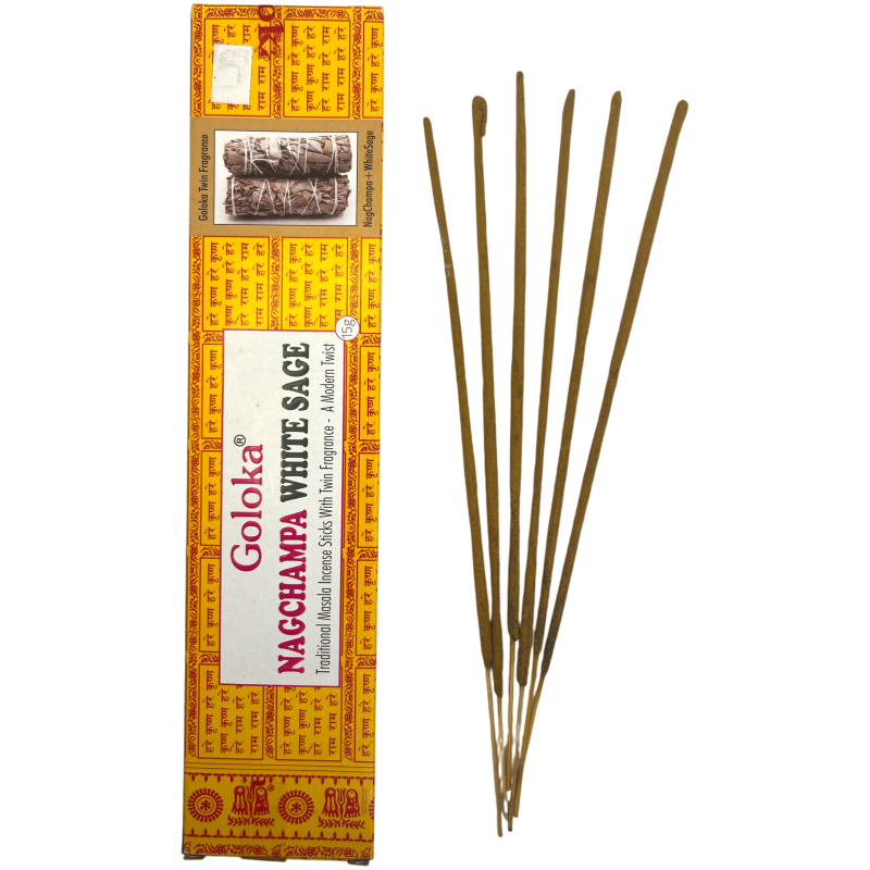 Incenso Nag Champa com Sálvia Branca GOLOKA Fragrância Dupla - 1 embalagem de 15gr.-INCENSOS GOLOKA-HOSTENATURA