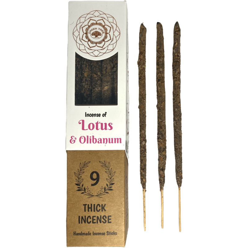 Green Tree Lotus and Frankincense Botanical Incense - 9 thick craft herbal sticks-Incienso Botanical Green Tree - Inciensos hechos a mano con hierbas naturales-HOSTENATURA