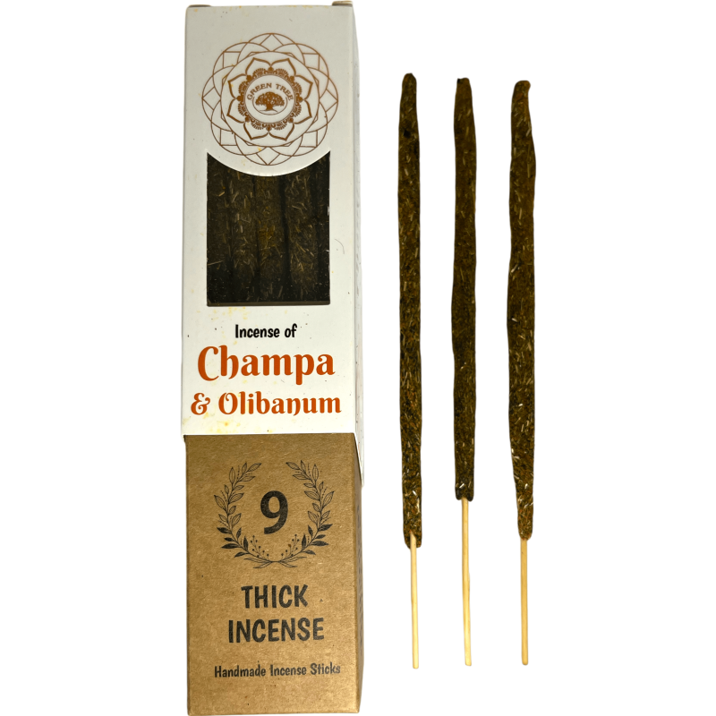 Green Tree Champa and Frankincense Botanical Incense - 9 thick handmade herbal sticks-Incienso Botanical Green Tree - Inciensos hechos a mano con hierbas naturales-HOSTENATURA