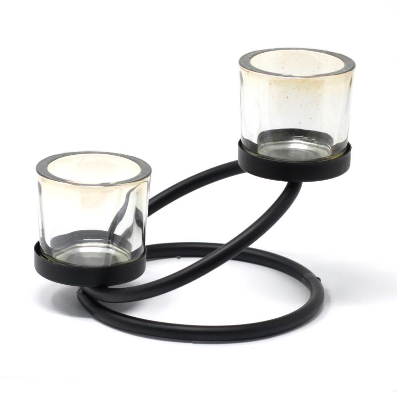 Iron Candlestick - Double- 2 Cups-IRON CENTERPIECE CANDLESTICKS-HOSTENATURA