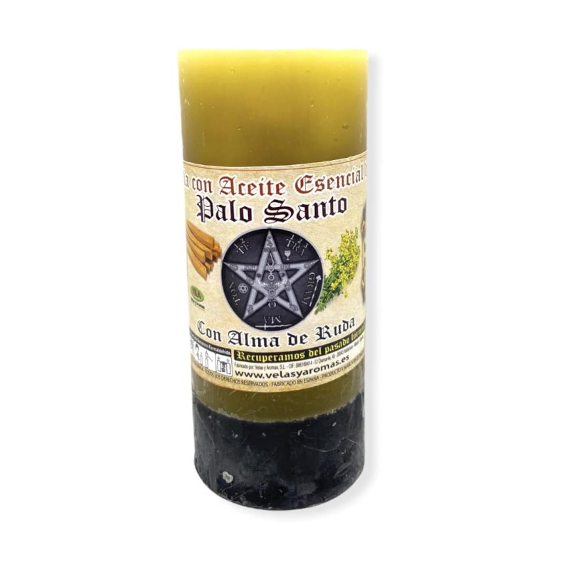 Palo Santo Candle with Rue Soul Elimination of Negative Energies - Candles and Aromas - Essential Oils - 60h duration 14x6cm-ESOTERIC CANDLES AND CANDLES-HOSTENATURA