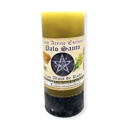 Bougie Palo Santo avec Rue Soul Élimination des Energies Négatives - Bougies et Arômes - Huiles Essentielles - 60h durée 14x6cm