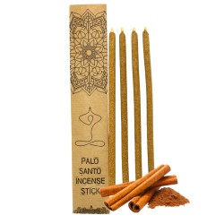 Palo Santo Incense with Artisan Cinnamon Top Premium - 4 thick handmade sticks made in Peru