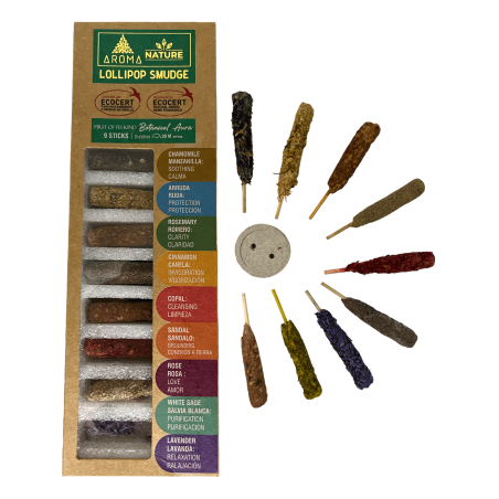 مجموعة البخور Lollipop Aroma Nature - 9 أعواد مصاصة طبيعية مدة كل منها 30 دقيقة - Ecocert Ecoartesanal