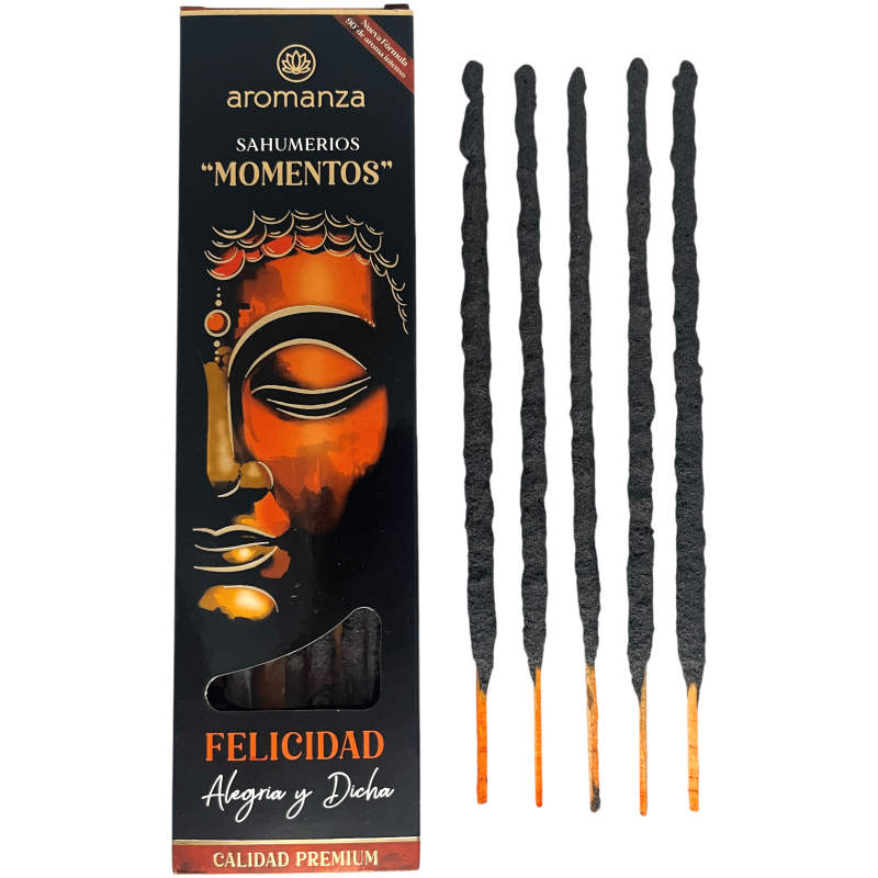 Sahumerio Moments Fericire Bucurie și Fericire Tămâie Aromanza Argentina - 5 bețișoare groase lucrate manual-Sahumerios Moments Aromanza-HOSTENATURA