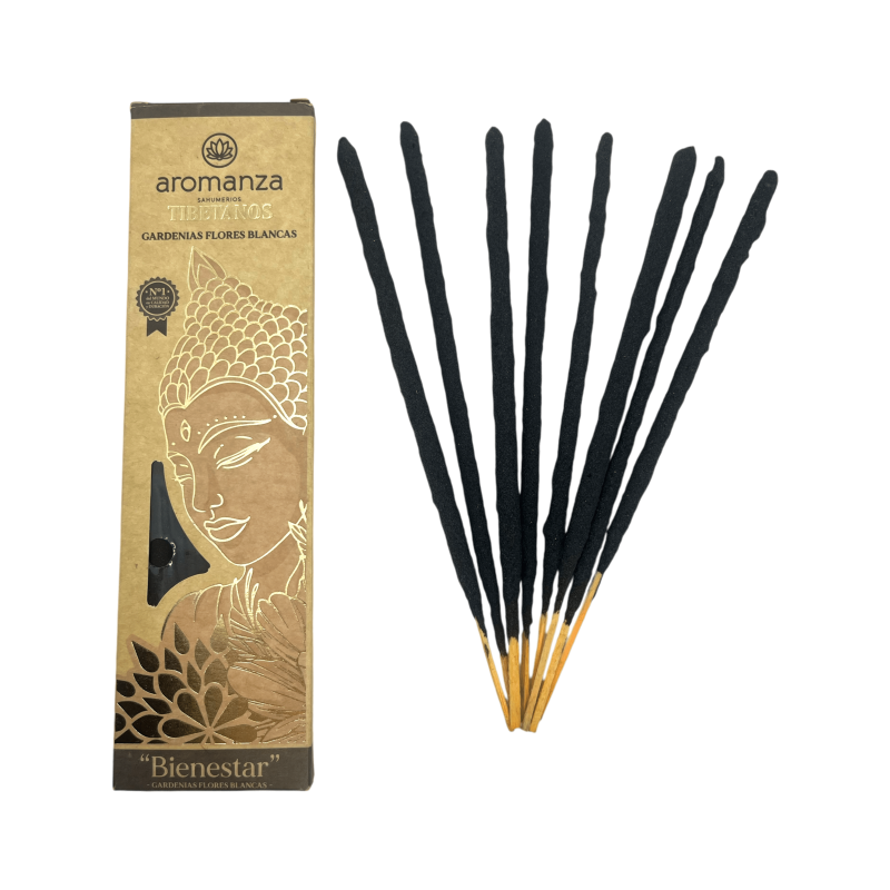 Kadzidło tybetańskie Gardenie Białe kwiaty Kadzidło Wellness Aromanza Argentyna - Kadzidło Artisan 8 bardzo grubych patyczków-Kadzidło Tybetańskie z Aromanza Incense Argentina-HOSTENATURA