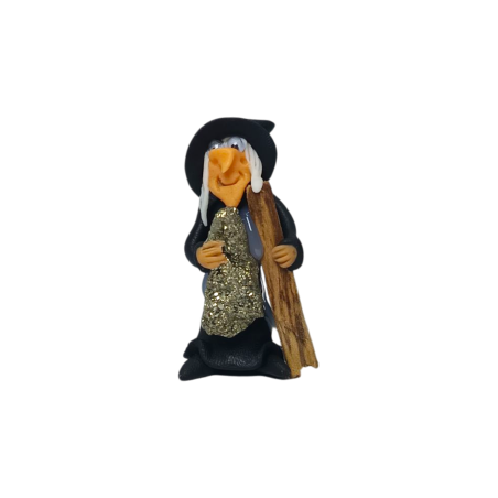 Strega con Palo Santo e Pirite 5cm Nero - Protezione, Pulizia, Saggezza, Ricchezza e Prosperità