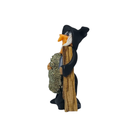 Witch with Palo Santo and Pyrite 5cm Black - Protection, Cleansing, Wisdom, Wealth and Prosperity