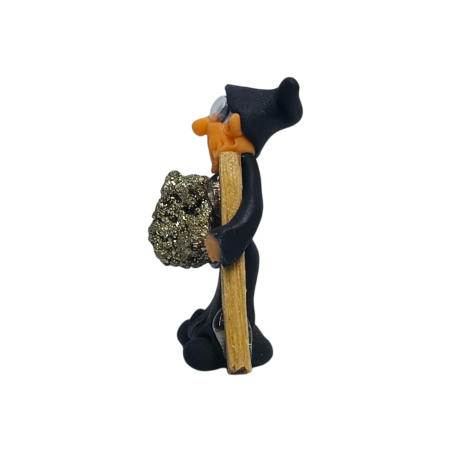Goblin with Palo Santo and Pyrite 5cm Black - Double protection, good luck, wealth and prosperity
