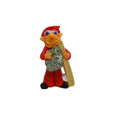 Goblin with Palo Santo and Pyrite 5cm Red - Double protection, good luck, wealth and prosperity