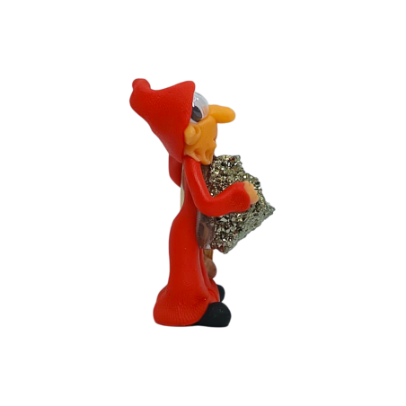 Kobold mit Palo Santo und Pyrit 5cm Rot - Doppelter Schutz, viel Glück, Reichtum und Wohlstand