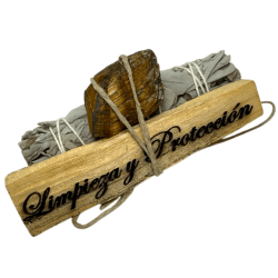 White Sage, Palo Santo and Tiger's Eye Bundle - Bundled with Minerals - Cleaning & Protection Kit HOSTENATURA