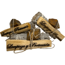 White Sage, Palo Santo and Tiger's Eye Bundle - Bundled with Minerals - Cleaning & Protection Kit HOSTENATURA