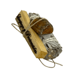 White Sage, Palo Santo and Tiger's Eye Bundle - Bundled with Minerals - Cleaning & Protection Kit HOSTENATURA