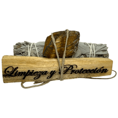 Pacchetto Salvia Bianca, Palo Santo e Occhio di Tigre - Pacchetto con Minerali - Kit di Pulizia e Protezione HOSTENATURA