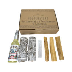 Essential Cleansing & Purification Kit HOSTENATURA - Enthält Florida-Wasser, Bündel von weißem Salbei, Palo Santo und Selenit