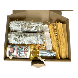 Essential Cleansing & Purification Kit HOSTENATURA - Innehåller Floridavatten, buntar av vit salvia, Palo Santo och selenit