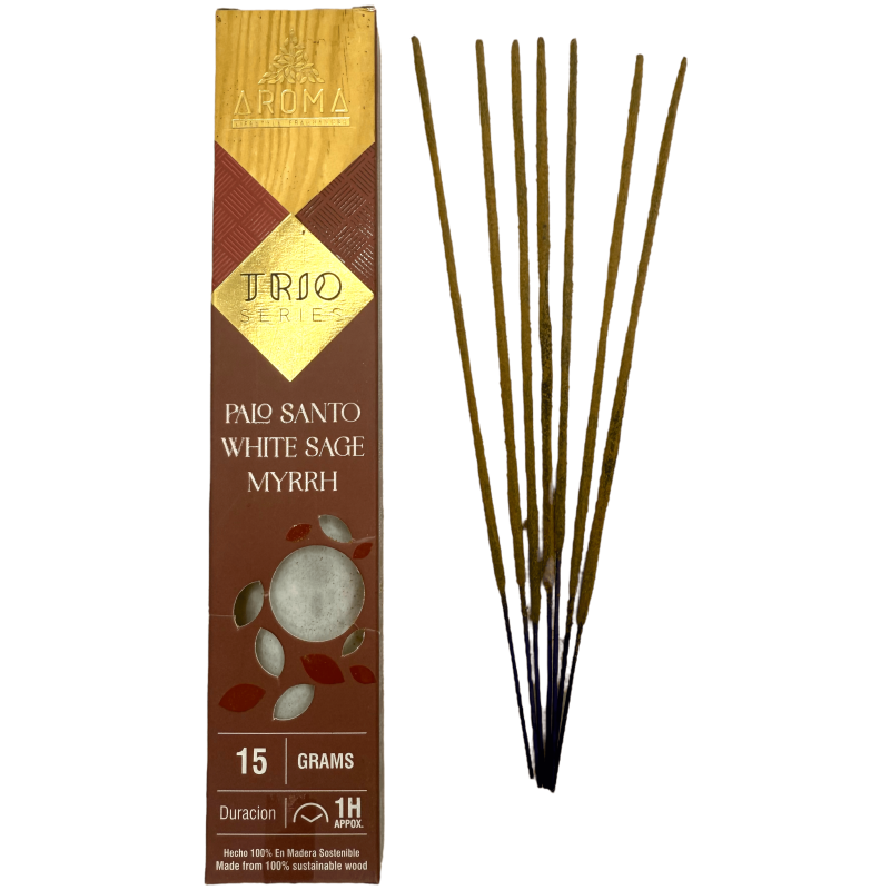 Incenso AROMA Trio Palo Santo, Salvia Bianca e Mirra - Serie Trio 1 confezione 15gr.-Fragranze aromatiche di incenso TRIO-HOSTENATURA