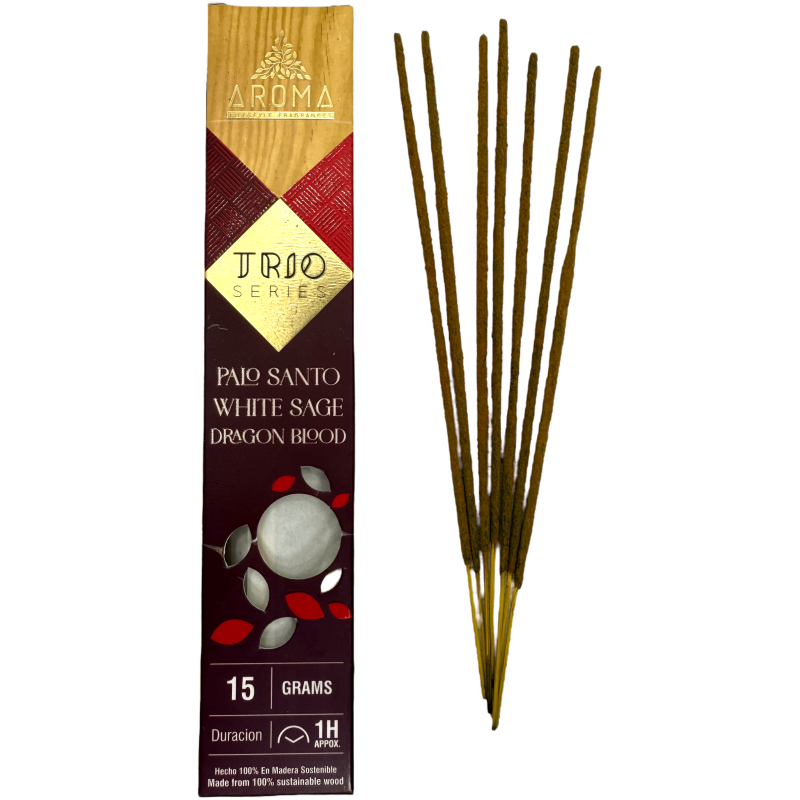 Encens AROMA Trio Palo Santo, Sauge Blanche et Sang de Dragon - Trio Series 1 paquet 15gr.-Encens TRIO Aroma Parfums-HOSTENATURA