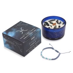 Pisces Zodiac Candle with Gemstone Bracelet - Soy Candle with Moonstone, Turquoise and Aquamarine Bracelet - 22h