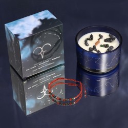 Candela Zodiacale Toro con Bracciale Pietre Preziose - Candela di Soia con Bracciale Lapislazzuli e Agata Muschio - 22h