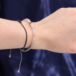 Gemini Zodiac Candle with Gemstone Bracelet - Soy Candle with Citrine Bracelet, Rose Quartz, Moonstone - 22h