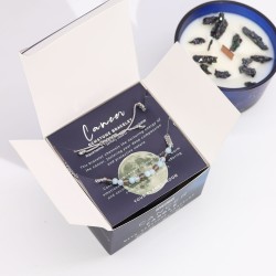 Vela do Zodíaco de Câncer com Pulseira de Pedras Preciosas - Vela de Soja e Água-marinha, Quartzo Fumê, Pulseira de Pedra da Lua