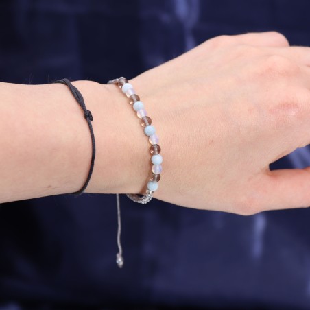Bougie du zodiaque Cancer avec bracelet de pierres précieuses - bougie de soja et aigue-marine, quartz fumé, bracelet pierre de