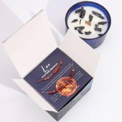 Leo Zodiac Candle with Gemstone Bracelet - Soy Candle with Tiger Eye and Coral Bracelet - 22h