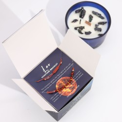 Vela do Zodíaco Leo com Pulseira de Pedras Preciosas - Vela de Soja com Olho de Tigre e Pulseira de Coral - 22h