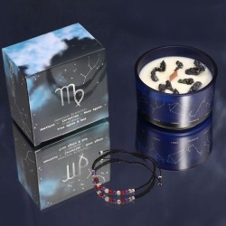 Candela Zodiacale Vergine con Bracciale Pietre Preziose - Candela di Soia e Bracciale Pietre Ametista, Agata Muschiata, Corallin