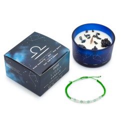 Weegschaal Zodiac Kaars met Edelsteen Armband - Soja Kaars met Groene Aventurijn Armband, Opaal, Rozenkwarts - 22h