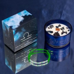 Libra Zodiac Candle with Gemstone Bracelet - Soy Candle with Green Aventurine Bracelet, Opal, Rose Quartz - 22h