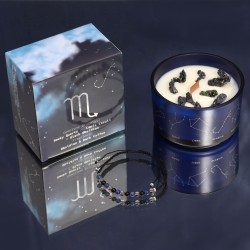 Vela do Zodíaco de Escorpião com Pulseira de Pedras Preciosas - Vela de Soja e Obsidiana, Granada, Pulseira de Quartzo Fumê - 22