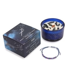 Sagittarius Zodiac Candle with Gemstone Bracelet - Soy Candle with Amethyst, Sodalite and Obsidian Bracelet - 22h