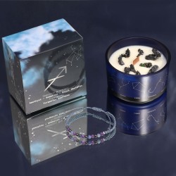 Candela Zodiacale Sagittario con Bracciale Pietre Preziose - Candela di Soia con Bracciale Ametista, Sodalite e Ossidiana - 22h